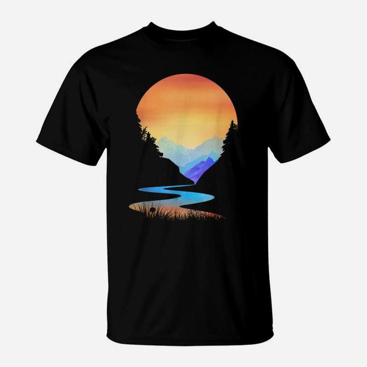 Outdoor Sunset Vintage Style Mountains Sun Nature T-Shirt