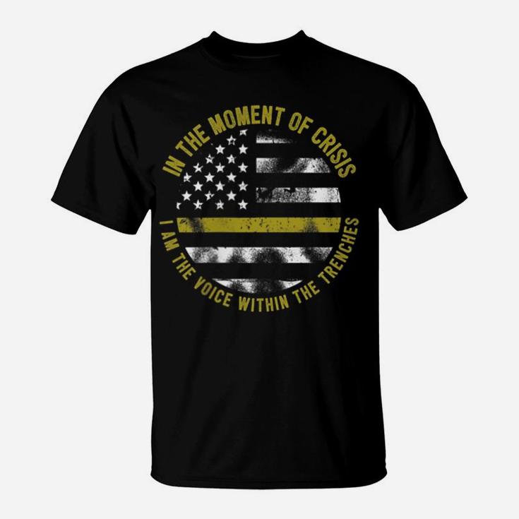 Police And Fire 911 Dispatcher Thin Gold Line Flag T-Shirt