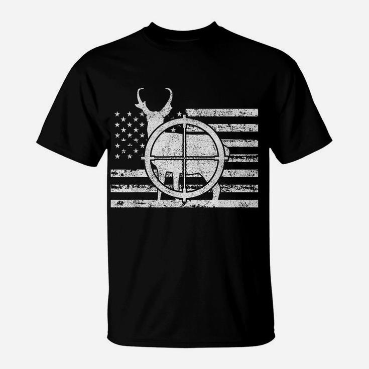 Pronghorn Hunter American Flag Patriotic Hunting T-Shirt
