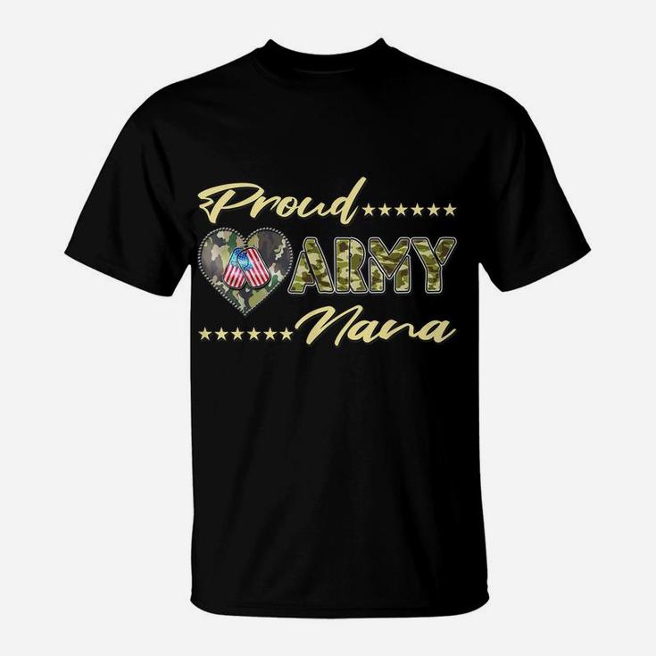 Proud Army Nana Us Flag Dog Tag Military Grandma Family Gift T-Shirt