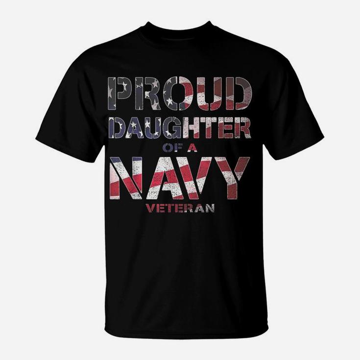 Proud Daughter Retired United States Veteran Navy Usa Flag T-Shirt