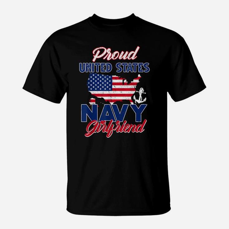 Proud Navy Girlfriend Us Flag Family S Army Military T-Shirt