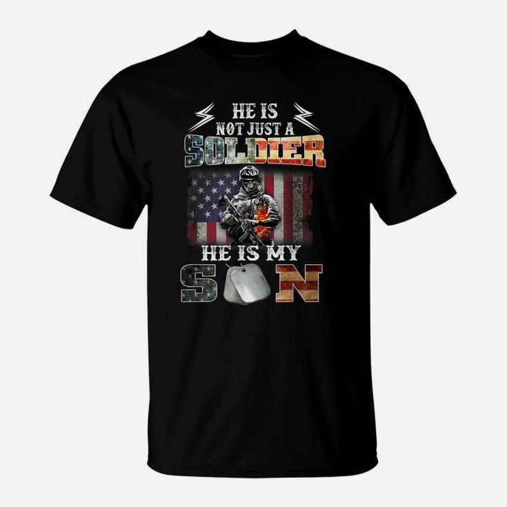 Proud Soldier Army Parents Mom Dad He Is My Son Flag Gift T-Shirt