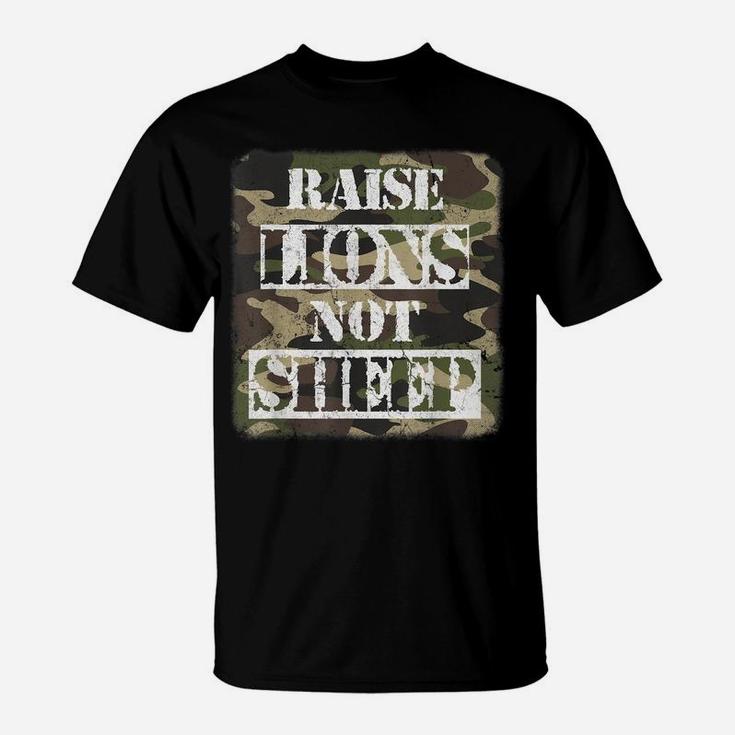 Raise Lions Not Sheep, American Patriot Camo, Patriotic Lion T-Shirt