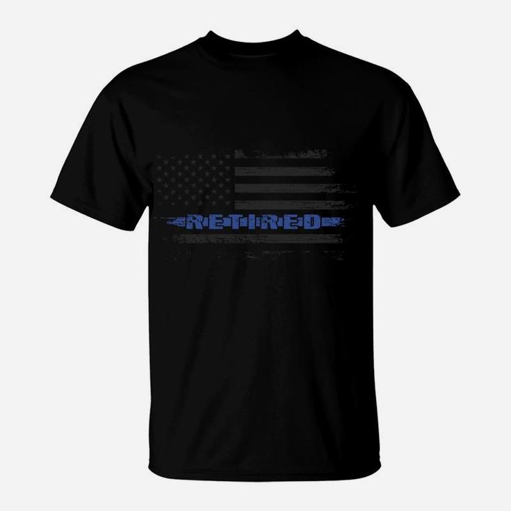 Retired Police Officer Blue Line Distressed American Flag Sweatshirt T-Shirt