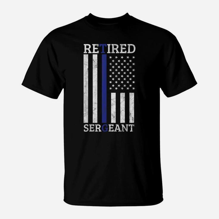 Retired Sergeant Police Thin Blue Line American Flag T-Shirt