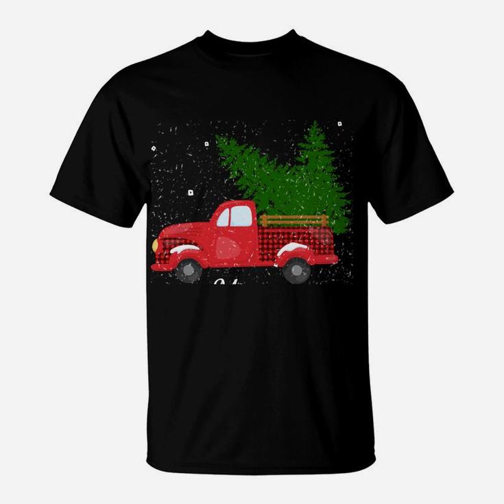 Rustic Retro Farm Car Truck Wagon Christmas Fir Tree Snow Sweatshirt T-Shirt