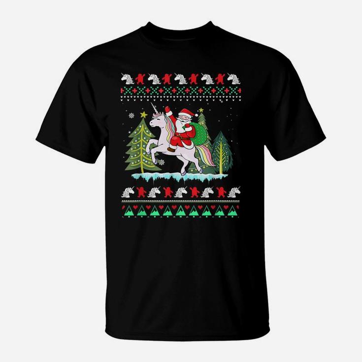 Santa Claus Riding Unicorn Christmas T-Shirt