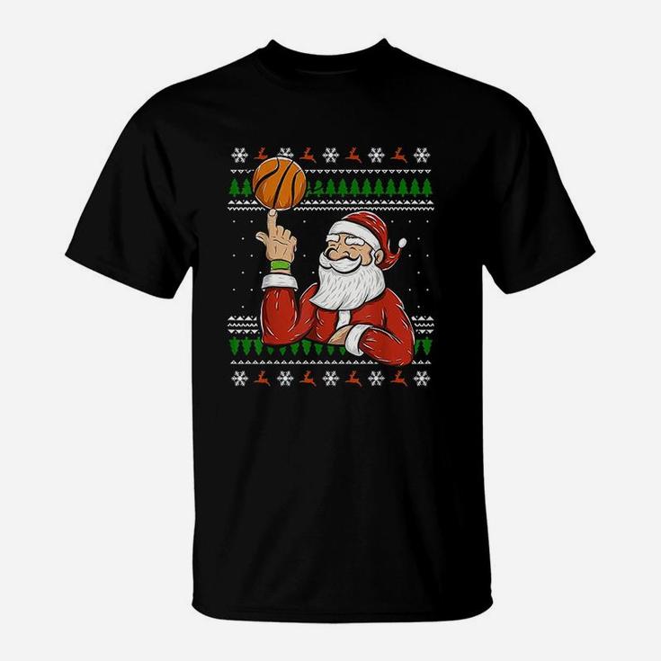 Santa Playing Basketball | Christmas Ugly Sweater T-shirt T-Shirt