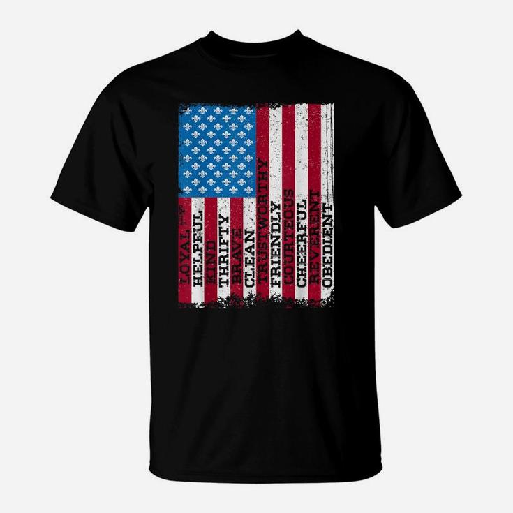 Scout Law Patriotic Scouting Lover Us Flag Boy Girl T-Shirt