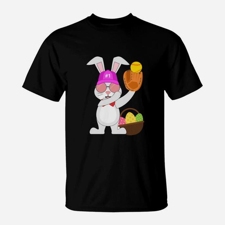 Softball Bunny Rabbit For Kids Youth Boys Girls T-Shirt