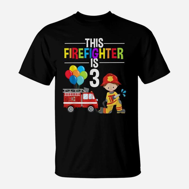 This Firefighter Is 3 3Rd Birthday Fire Truck Fireman Boys T-Shirt