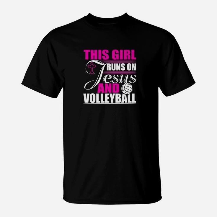 This Girl Runs On Jesus And Volleyball Christian T-Shirt