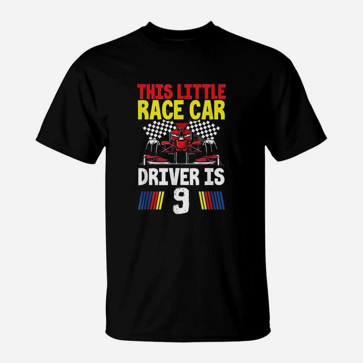 This Little Race Car Driver Is 9 Racing Birthday Party T-Shirt