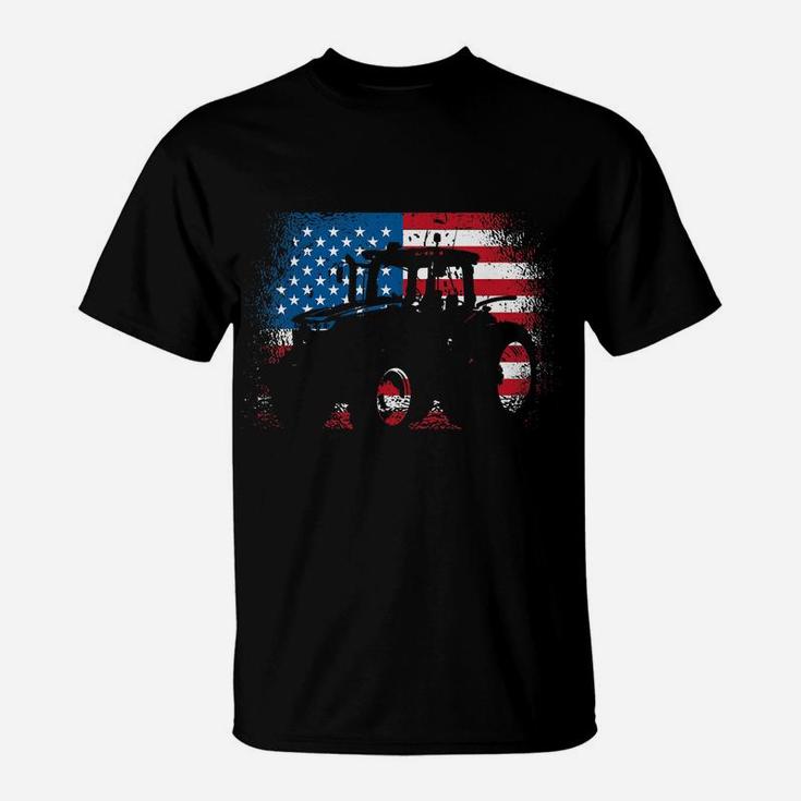 Tractor Usa Flag Design For Patriotic Farmer T-Shirt