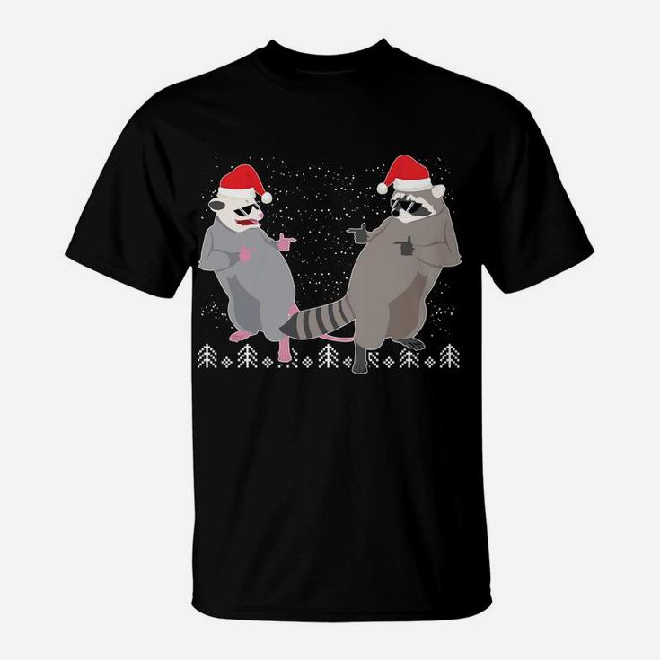 Trashin Through The Snow Garbage Gang Opossum Raccoon Santa Sweatshirt T-Shirt
