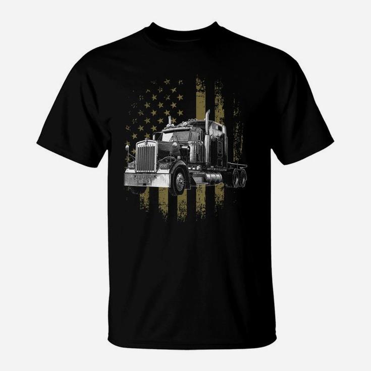 Trucker American Flag Big Rig Semi-Trailer Truck Driver Gift T-Shirt