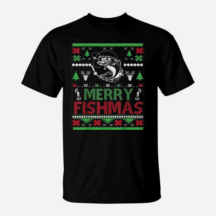 Ugly Fishing Christmas Bass Fish Apparel, Merry Fishmas T-Shirt