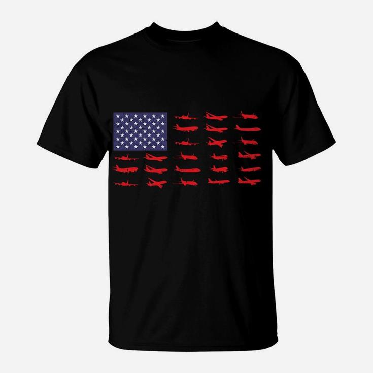 Us Flag Airplanes Patriotic Aviation American Pilot Gift Sweatshirt T-Shirt