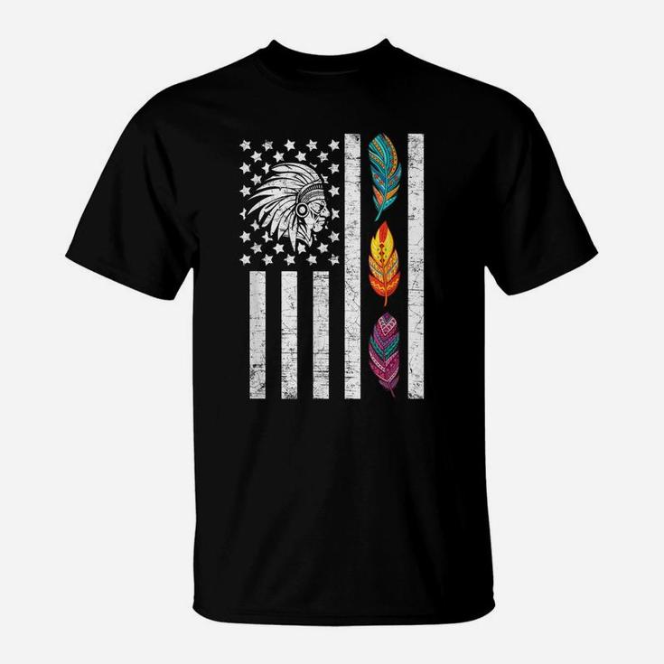 Usa Flag Feather Native American Heritage Day Indian Gift T-Shirt