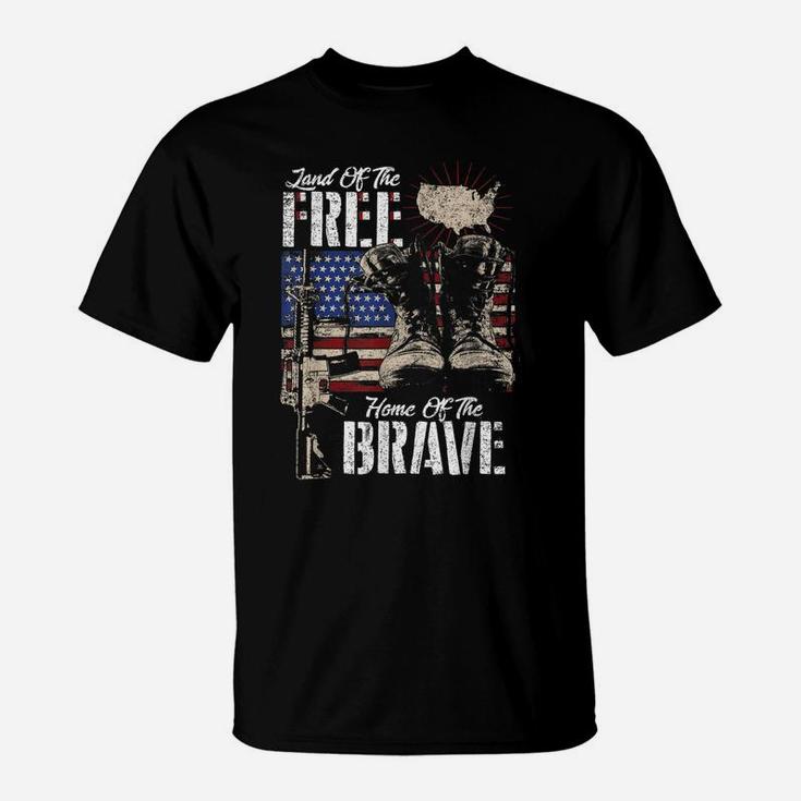Vintage Land Of The Free Home Of The Brave US Army Veteran T-Shirt