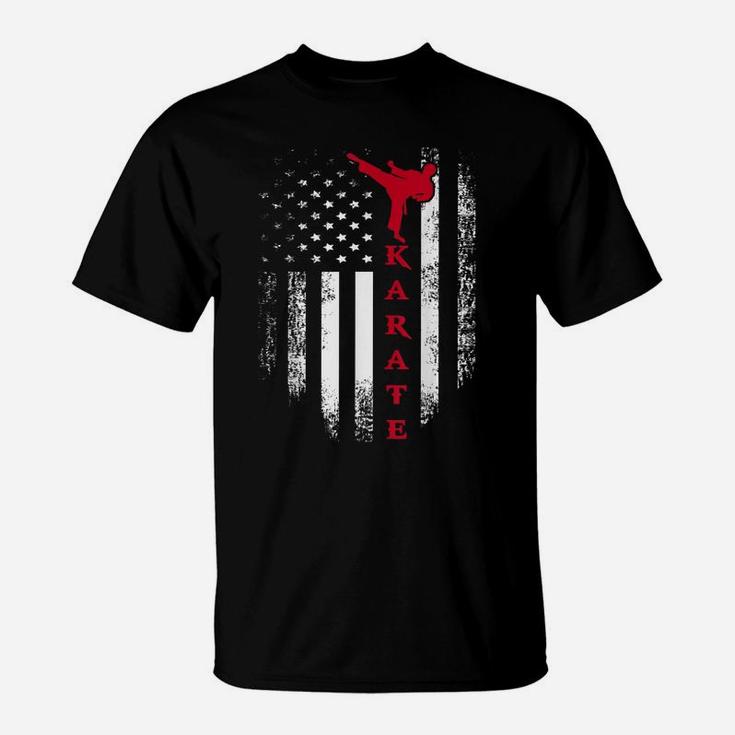 Vintage Usa Red White Karate American Flag  Cool Gift T-Shirt