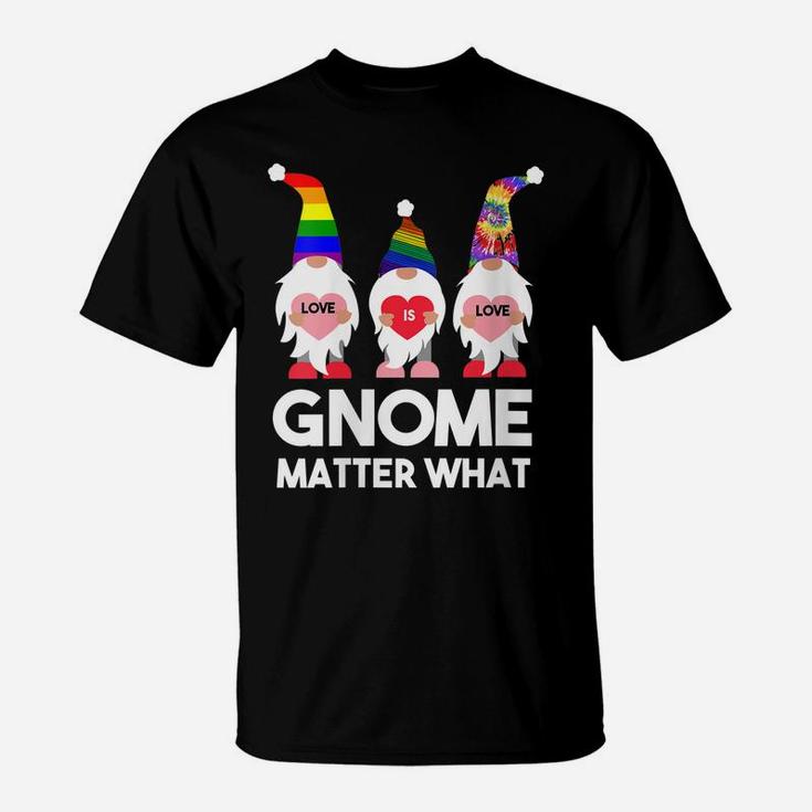 Womens Gay Pride Gnome Rainbow Heart Pink LGBTQ Stuff Love Is Love T-Shirt