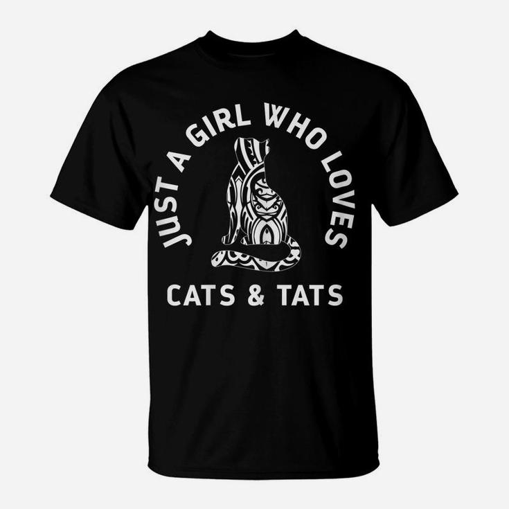 Womens Girl Who Loves Cats & Tats Cute Funny Tattoo Cat Gift T-Shirt
