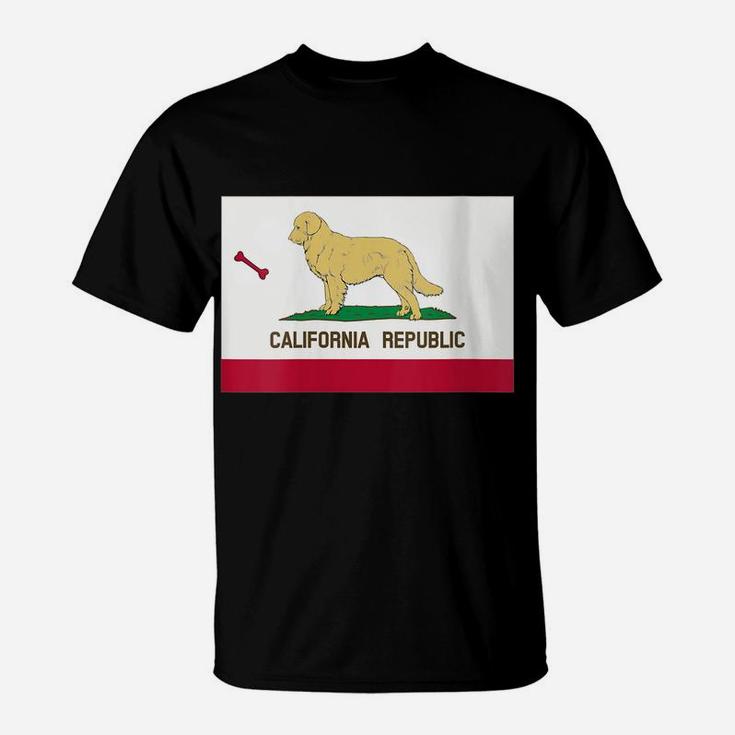 Womens Golden Retriever Funny California State Flag T-Shirt