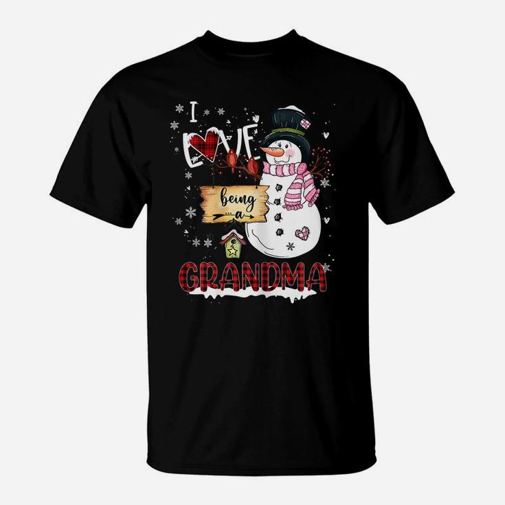 Womens I Love Being A Grandma Snowman Christmas Funny Xmas T-Shirt
