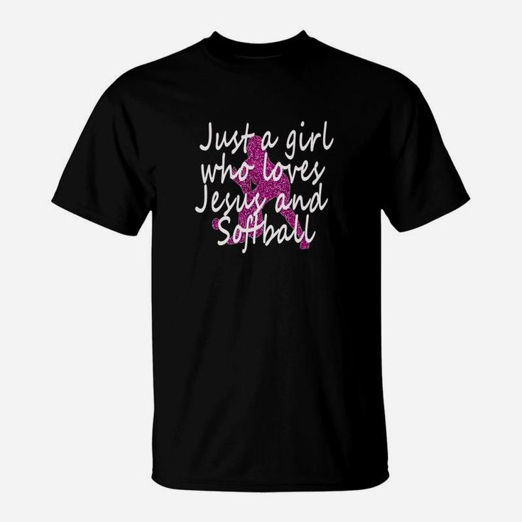 Womens Just A Girl Loves Jesus Softball Gift T-Shirt