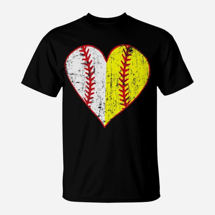 Womens Primitive Play Ball Love Baseball Softball Mom Heart T-Shirt