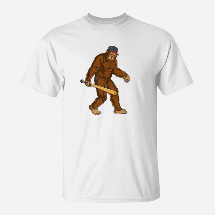 Bigfoot Baseball Men Boys Funny Batter Gift T-Shirt