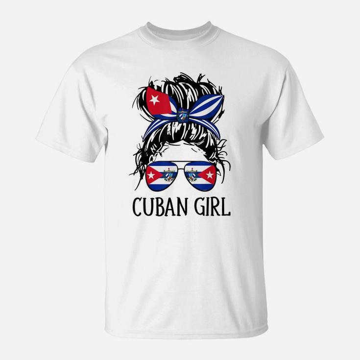 Cuban Girl Messy Hair Cuba Flag Coat Of Arms T-Shirt
