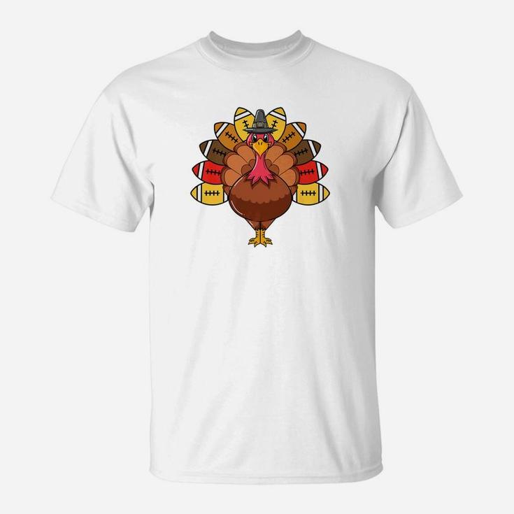 Cute Pilgrim Football Turkey Funny Thanksgiving T-Shirt