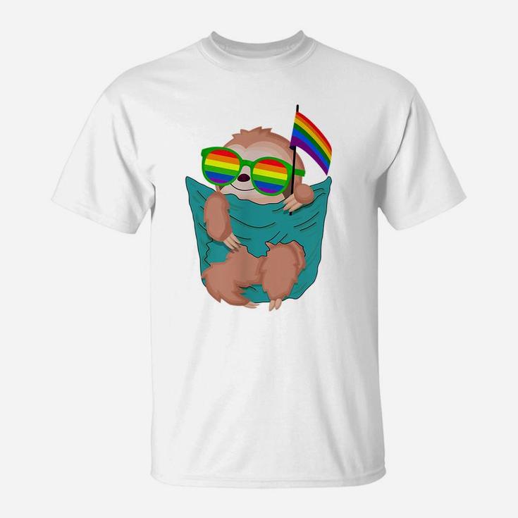 Cute Pocket Sloth Lgbt Animal Rainbow Flag Gay Pride T-Shirt
