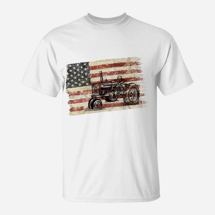 Farming Patriotic American Usa Flag Antique Tractor Sweatshirt T-Shirt