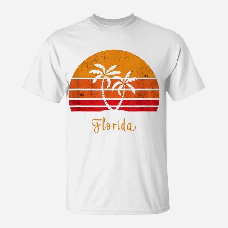 Florida Retro Vintage Sunset Palm Tree Tropical Beach Sunset T-Shirt