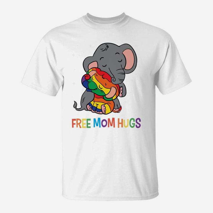 Free Mom Hugs LGBT Mother Elephant Rainbow Womens T-Shirt