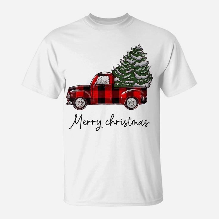 Funny Buffalo Plaid Red Truck Christmas Tree Shirt T-Shirt