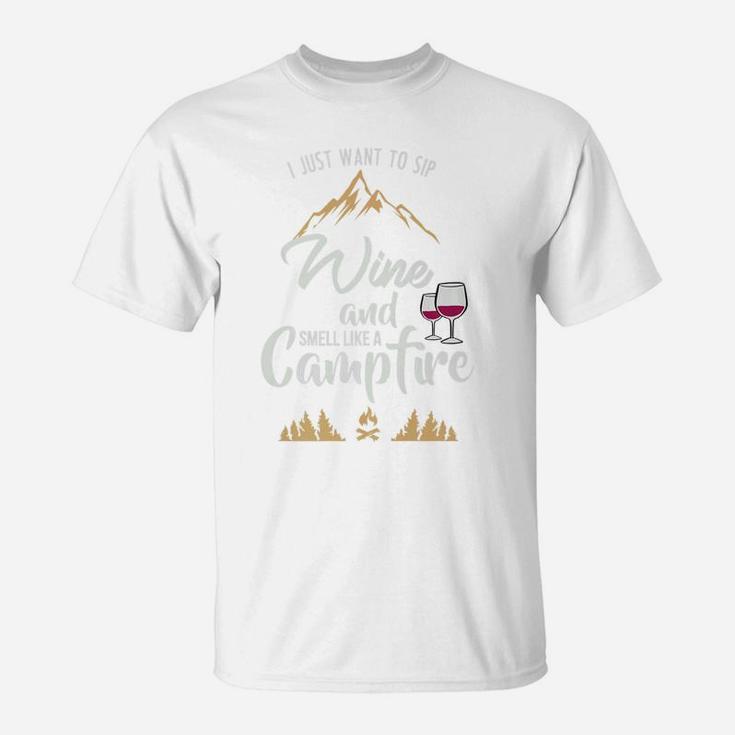Funny Camping For Wine Lovers Womens Campfire Gift T-Shirt