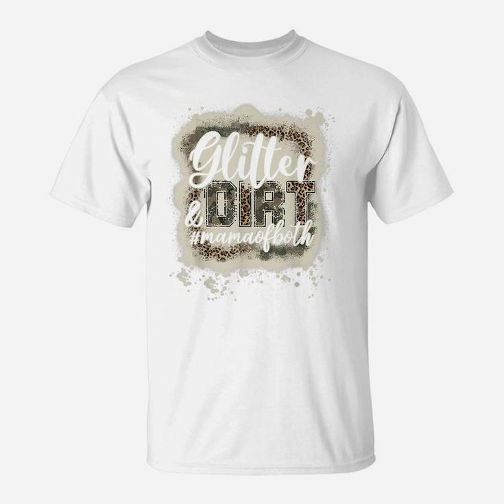 Glitter & Dirt Mama Of Both Army Mom Leopard Camo Bleached T-Shirt