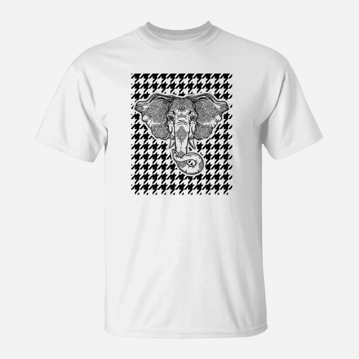Houndstooth Alabama Black With Elephant Football Graphic T-Shirt