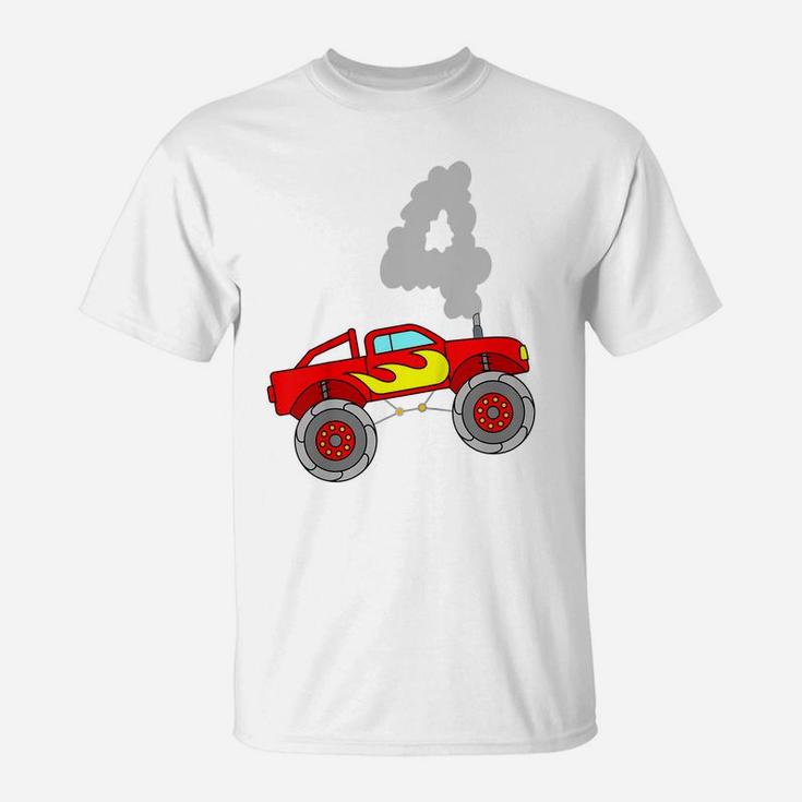 Kids 4Th Birthday Boy Monster Truck T Shirt 4 Year Old Bday T-Shirt
