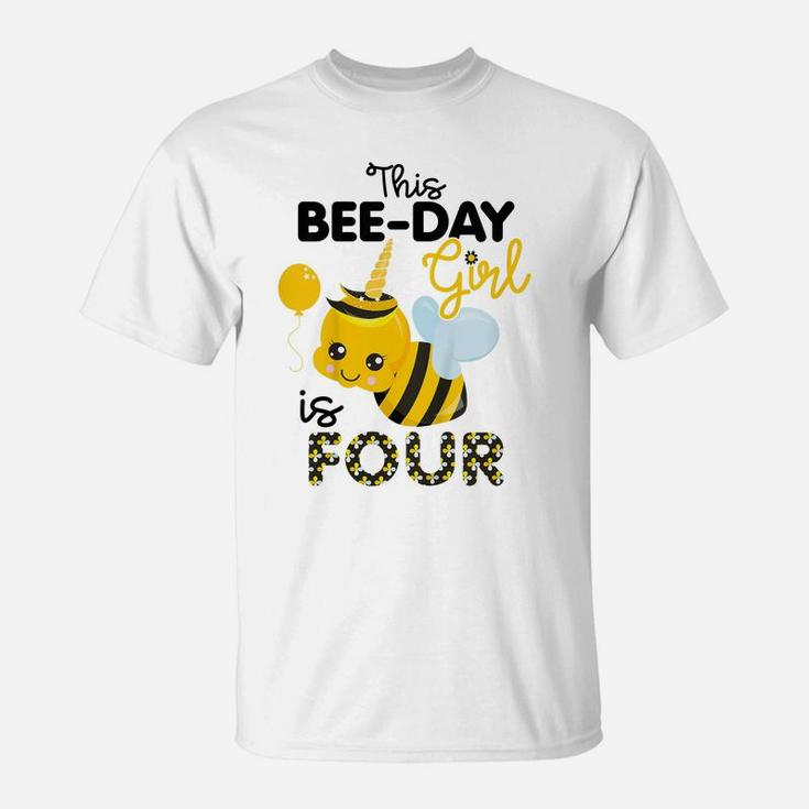 Kids 4Th Birthday Girl Bee Themed 4 Year Old Bday Matching Party T-Shirt