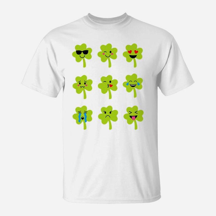 Kids Saint Patricks Day Cute Gift For Baby Boy Shamrock Emoticon T-Shirt
