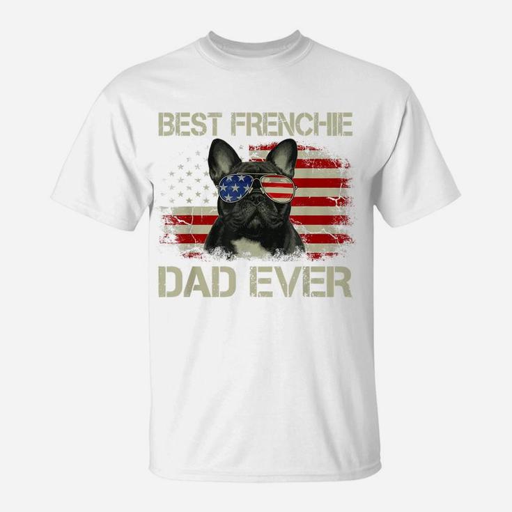 Mens Best Frenchie Dad Ever Tshirt Bulldog American Flag Gift T-Shirt
