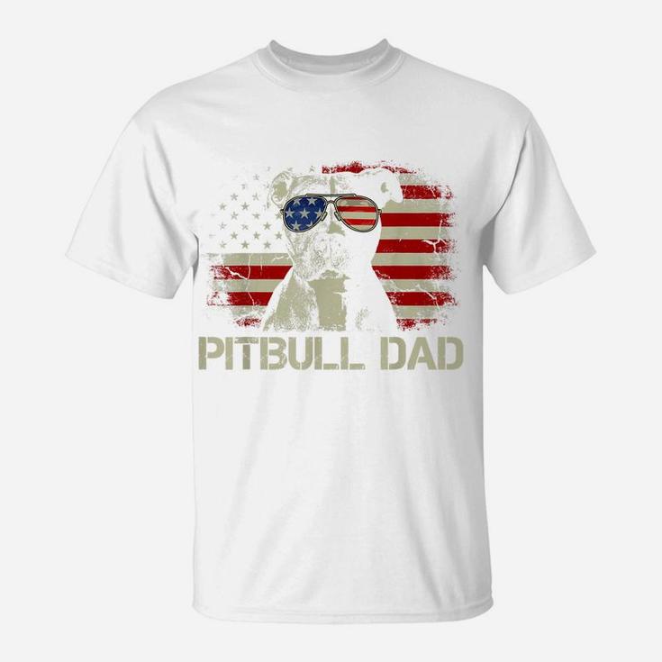 Mens Best Pitbull Dad Ever Shirt American Flag 4Th Of July Gift T-Shirt