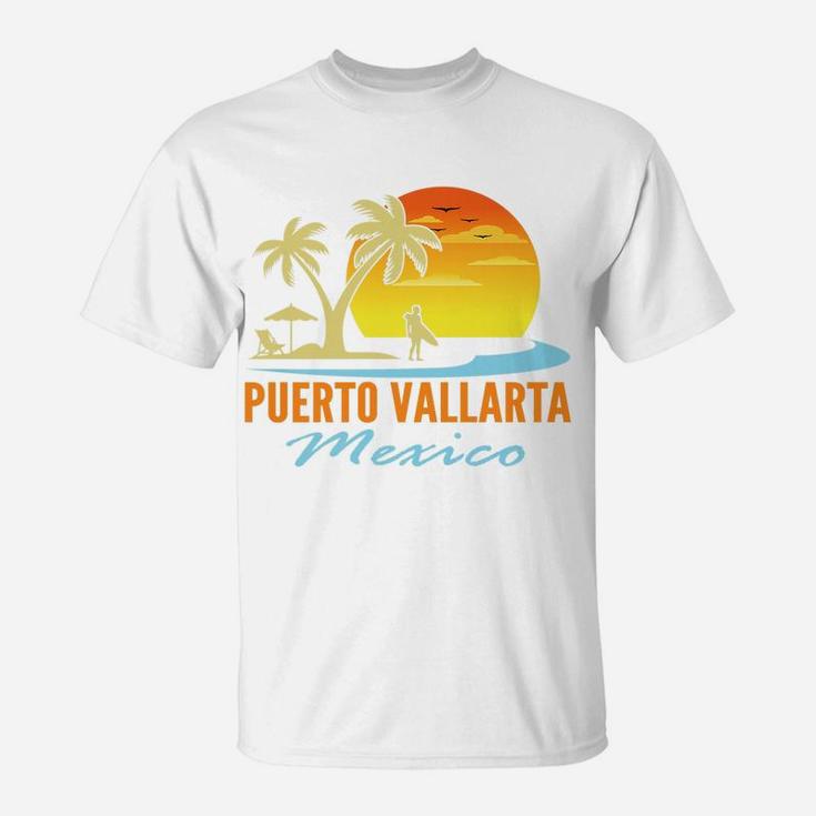 Mens Puerto Vallarta Mexico Beach Sunset Palm Trees Ocean Surfer T-Shirt