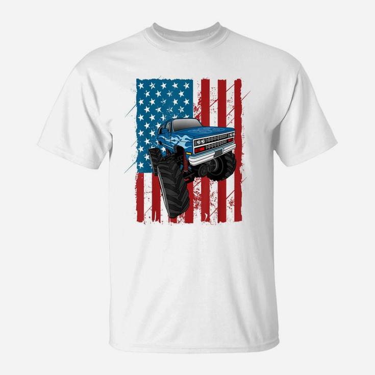 Monster Truck American Flag Cars Racing Boys Gift T-Shirt